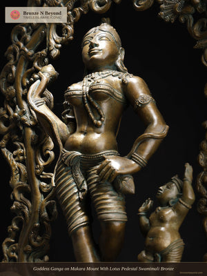 Goddess Ganga on Makara Mount With Lotus Pedestal Swamimali Bronze