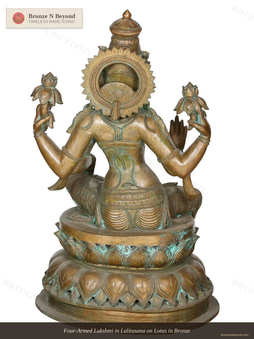 Four-Armed Lakshmi in Lalitasana on Lotus in Bronze