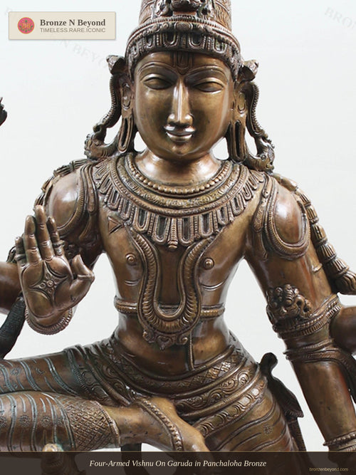 Four-Armed Vishnu On Garuda in Panchaloha Bronze