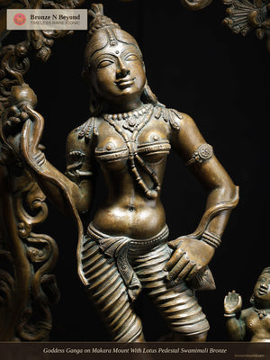 Goddess Ganga on Makara Mount With Lotus Pedestal Swamimali Bronze
