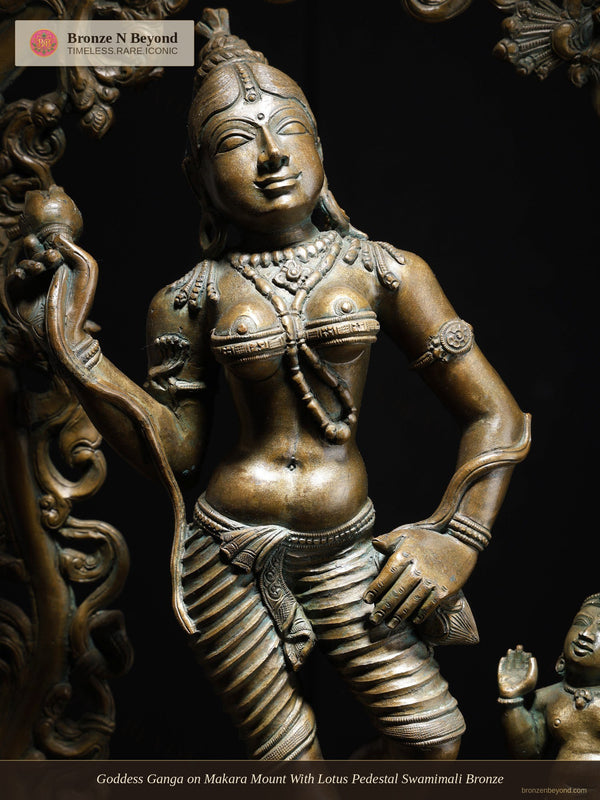 Goddess Ganga on Makara Mount With Lotus Pedestal Swamimali Bronze