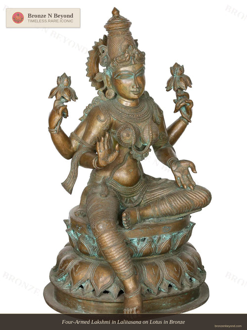 Four-Armed Lakshmi in Lalitasana on Lotus in Bronze