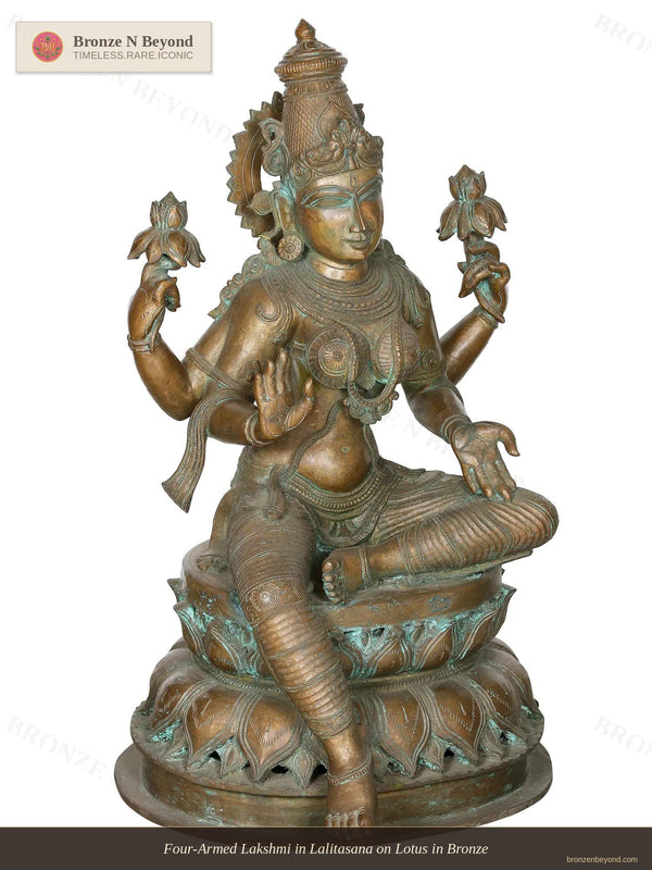 Four-Armed Lakshmi in Lalitasana on Lotus in Bronze