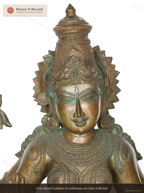 Four-Armed Lakshmi in Lalitasana on Lotus in Bronze