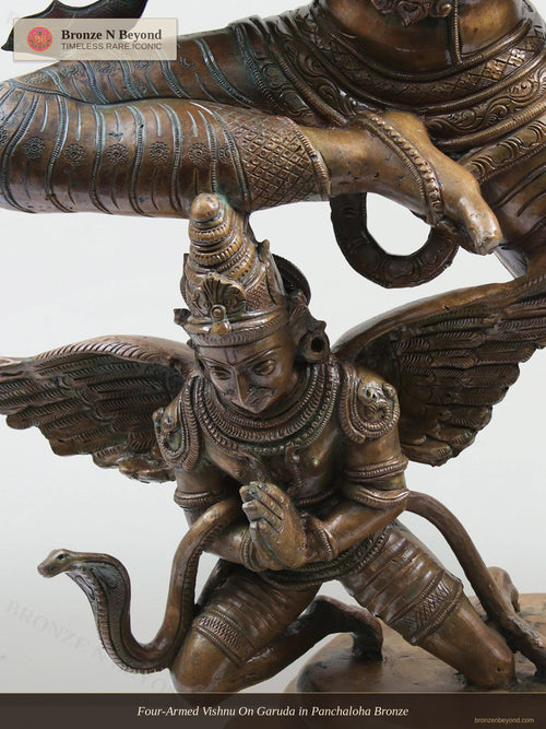 Four-Armed Vishnu On Garuda in Panchaloha Bronze