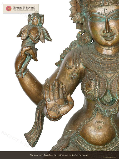 Four-Armed Lakshmi in Lalitasana on Lotus in Bronze