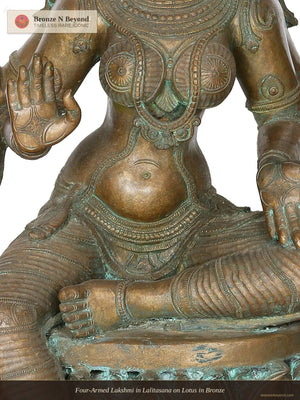 Four-Armed Lakshmi in Lalitasana on Lotus in Bronze