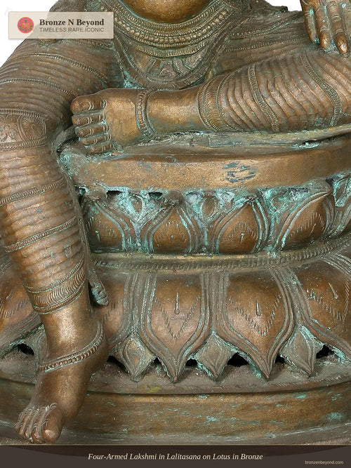 Four-Armed Lakshmi in Lalitasana on Lotus in Bronze