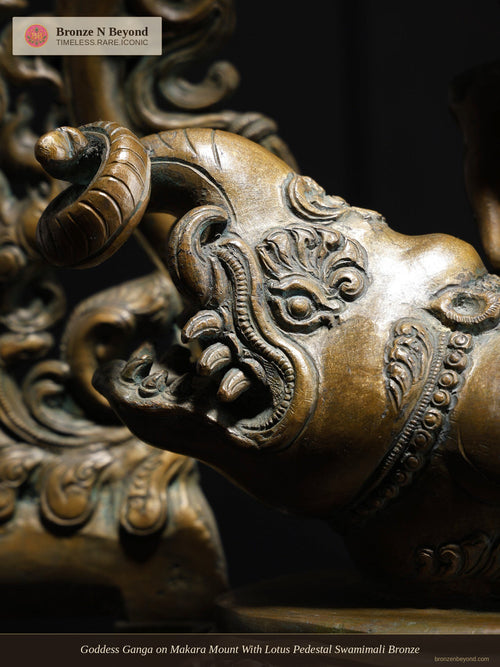 Goddess Ganga on Makara Mount With Lotus Pedestal Swamimali Bronze