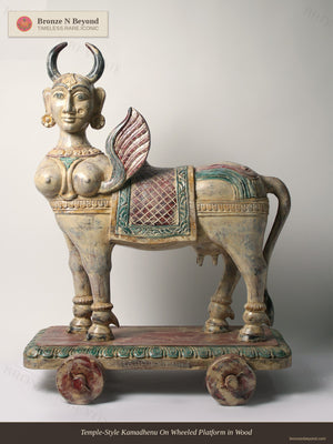Temple-Style Kamadhenu On Wheeled Platform in Wood