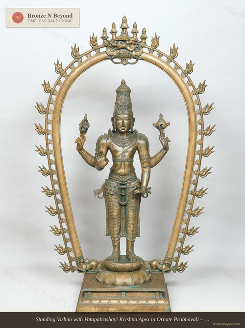 Standing Vishnu with Vatapatrashayi Krishna Apex in Ornate Prabhavali