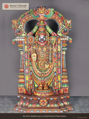 Six-Foot Venkateswara in Hand-Painted Wood Statue