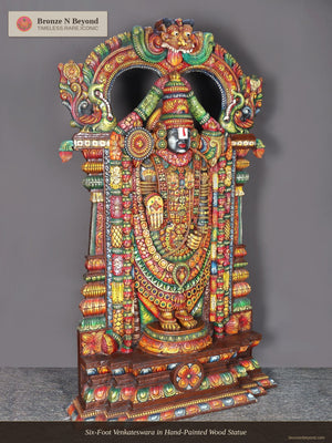Six-Foot Venkateswara in Hand-Painted Wood Statue