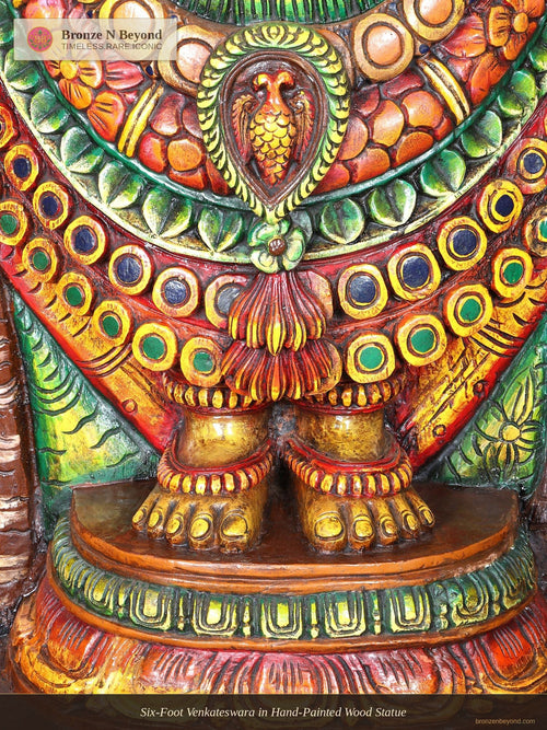 Six-Foot Venkateswara in Hand-Painted Wood Statue