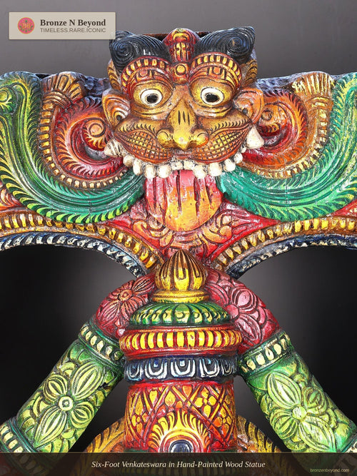 Six-Foot Venkateswara in Hand-Painted Wood Statue