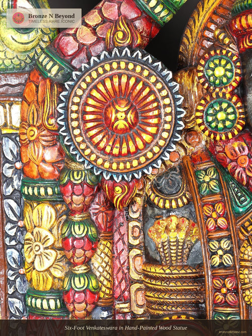 Six-Foot Venkateswara in Hand-Painted Wood Statue