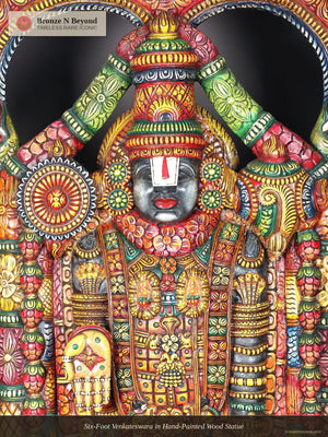 Six-Foot Venkateswara in Hand-Painted Wood Statue
