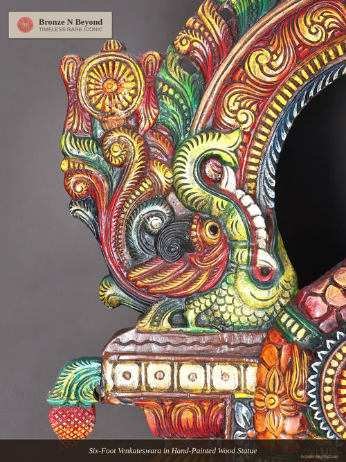 Six-Foot Venkateswara in Hand-Painted Wood Statue