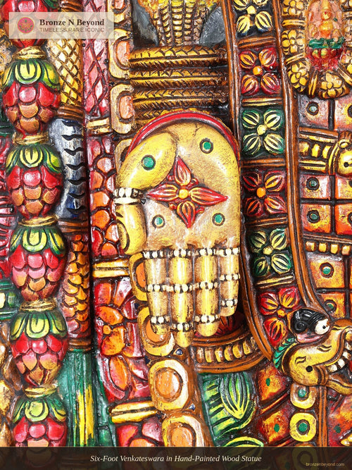 Six-Foot Venkateswara in Hand-Painted Wood Statue