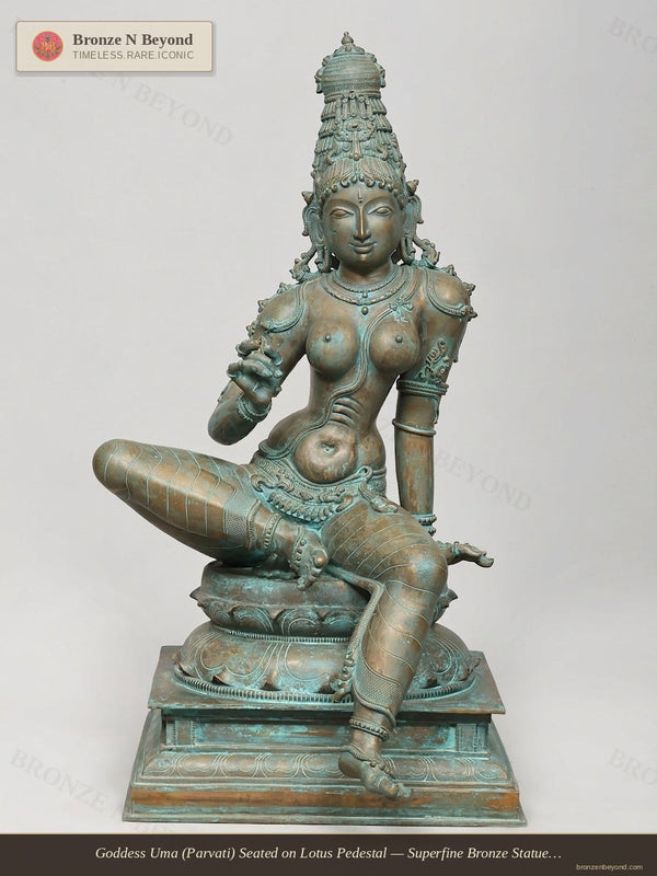 Goddess Uma (Parvati) Seated on Lotus Pedestal — Superfine Bronze Statue (32 in)