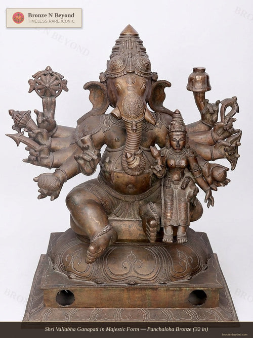Shri Vallabha Ganapati in Majestic Form — Panchaloha Bronze (32 in)