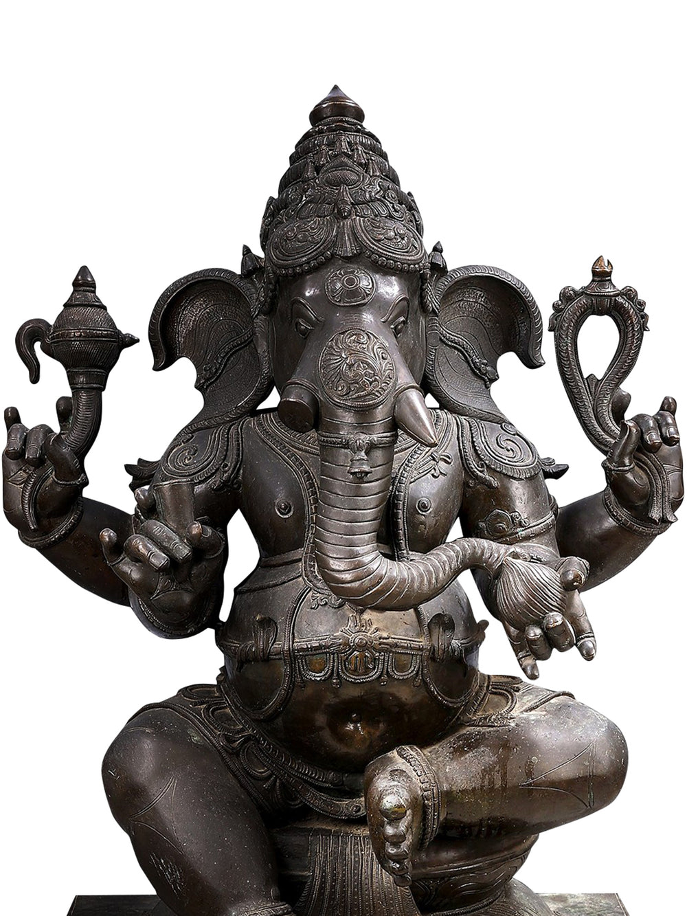 Chaturbhuj Ganesha Seated in Panchaloha Bronze - Swamimalai, Tamil Nadu