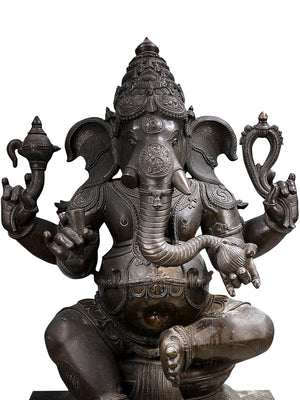 Chaturbhuj Ganesha Seated in Panchaloha Bronze - Swamimalai, Tamil Nadu