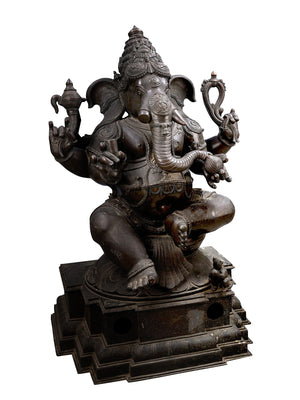 Chaturbhuj Ganesha Seated in Panchaloha Bronze - Swamimalai, Tamil Nadu
