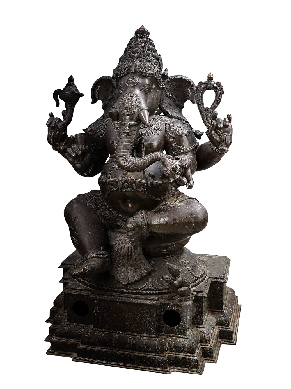 Chaturbhuj Ganesha Seated in Panchaloha Bronze - Swamimalai, Tamil Nadu