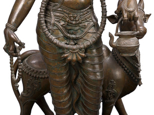 Standing Eight-Armed Lord Dattatreya with Four Dogs and Cow in Bronze – Swamimalai, Tamil Nadu