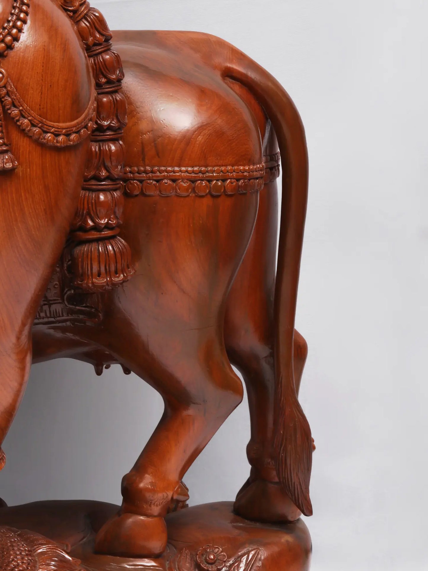 55" Masterpiece of Venugopala with Cow (Lord Krishna Playing Flute) | Teakwood Statue fot Temple