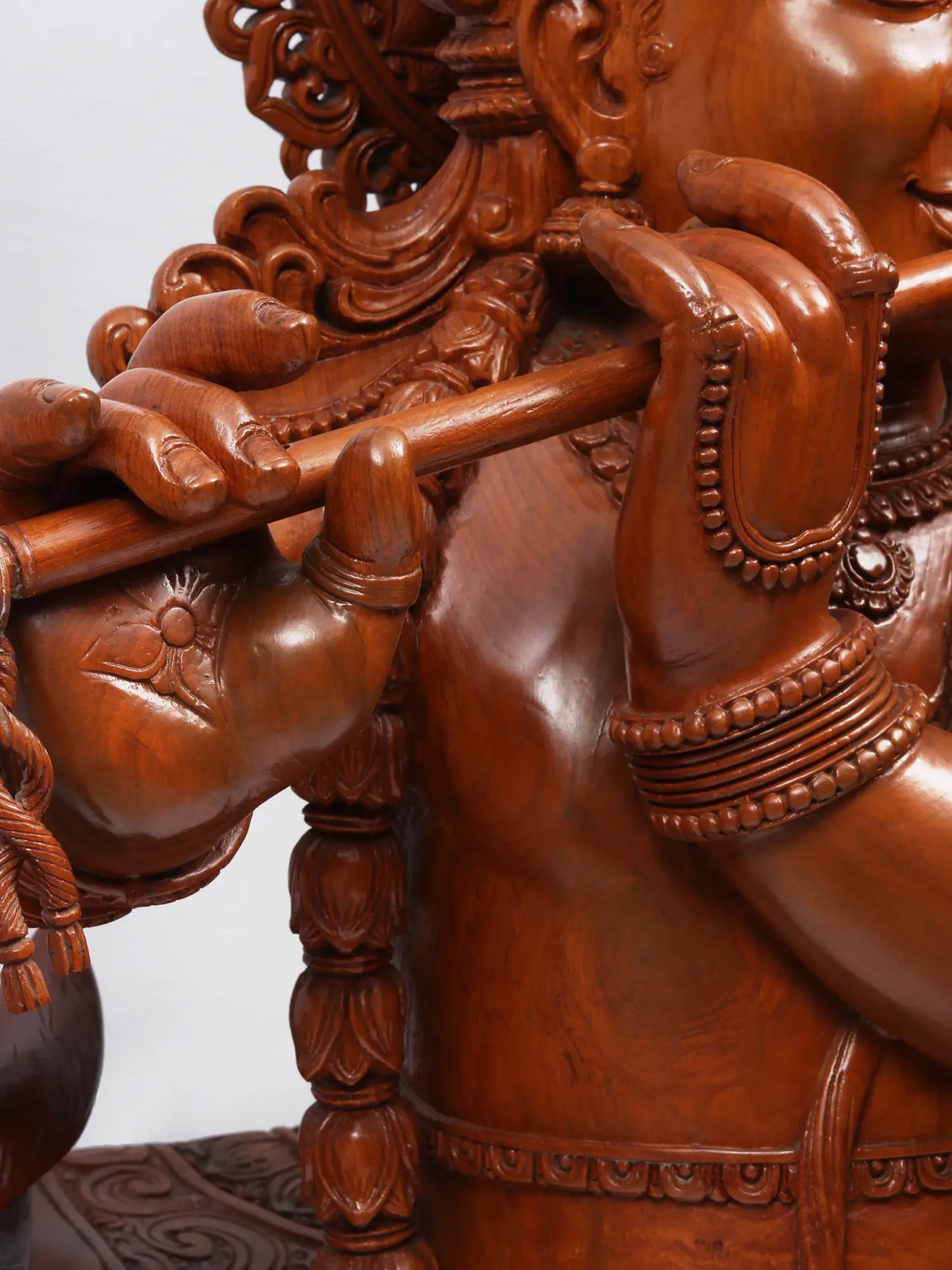 55" Masterpiece of Venugopala with Cow (Lord Krishna Playing Flute) | Teakwood Statue fot Temple
