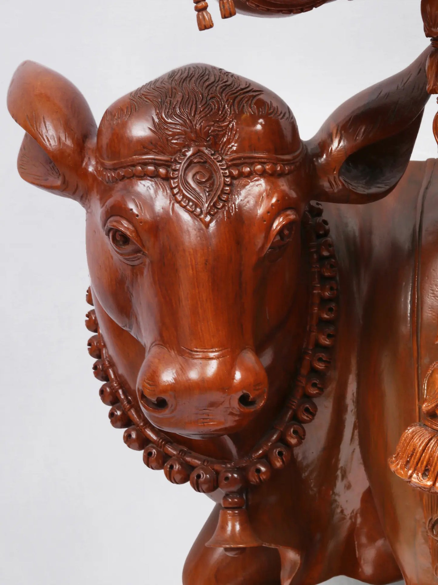 55" Masterpiece of Venugopala with Cow (Lord Krishna Playing Flute) | Teakwood Statue fot Temple