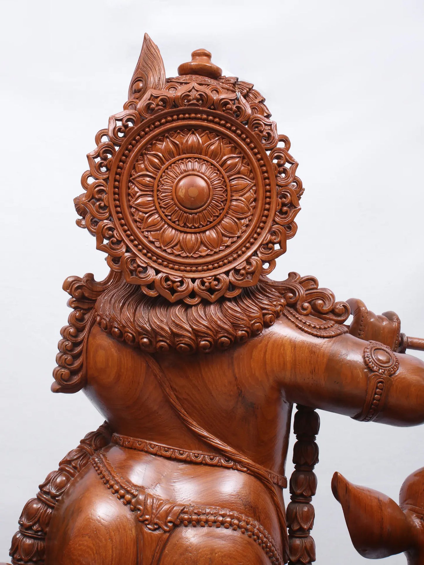 55" Masterpiece of Venugopala with Cow (Lord Krishna Playing Flute) | Teakwood Statue fot Temple