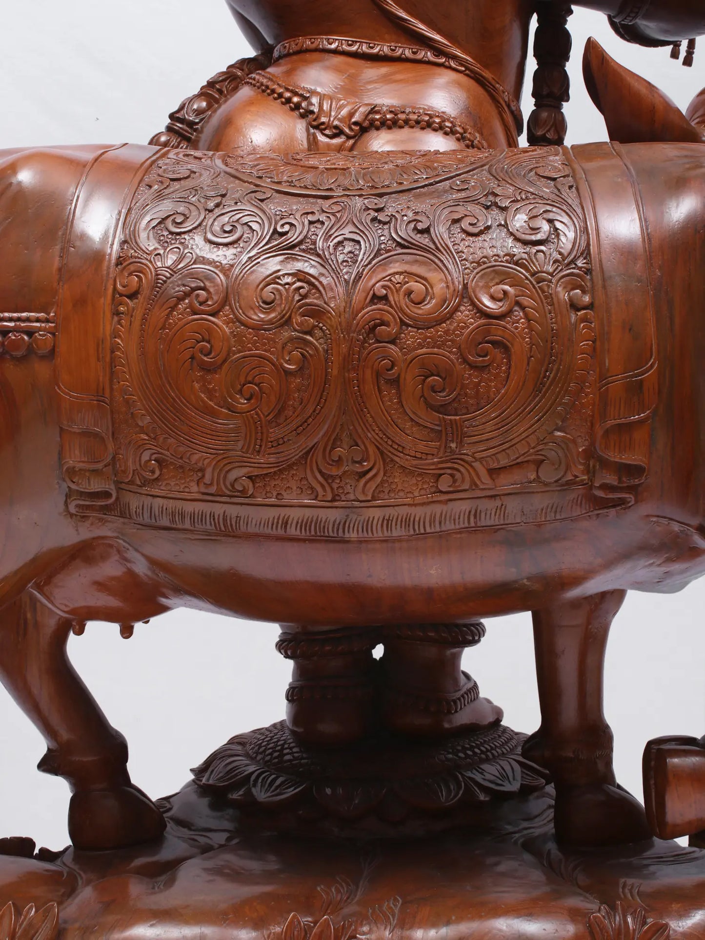 55" Masterpiece of Venugopala with Cow (Lord Krishna Playing Flute) | Teakwood Statue fot Temple