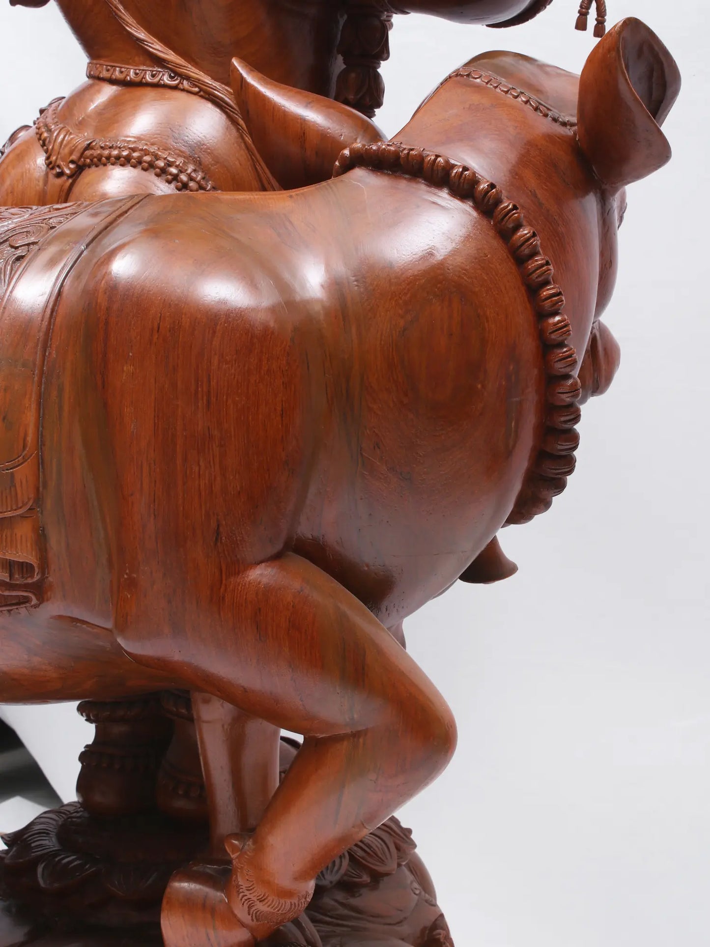55" Masterpiece of Venugopala with Cow (Lord Krishna Playing Flute) | Teakwood Statue fot Temple