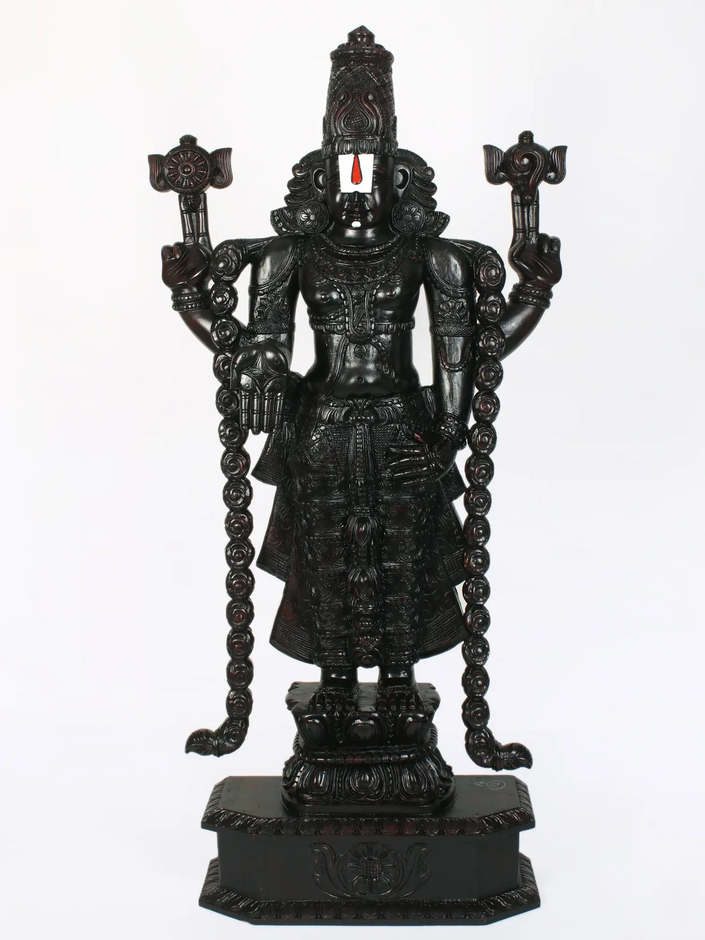 63" Large Statue of Lord Tirupati Balaji (Venkateshvara) in Wood | Wood Carved Figurine for Temple