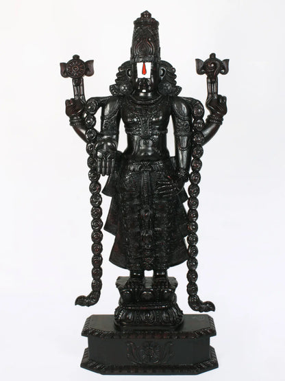 63" Large Statue of Lord Tirupati Balaji (Venkateshvara) in Wood | Wood Carved Figurine for Temple