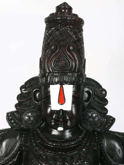 63" Large Statue of Lord Tirupati Balaji (Venkateshvara) in Wood | Wood Carved Figurine for Temple