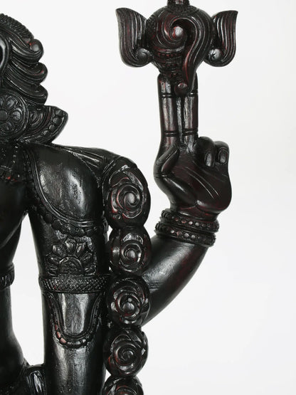 63" Large Statue of Lord Tirupati Balaji (Venkateshvara) in Wood | Wood Carved Figurine for Temple