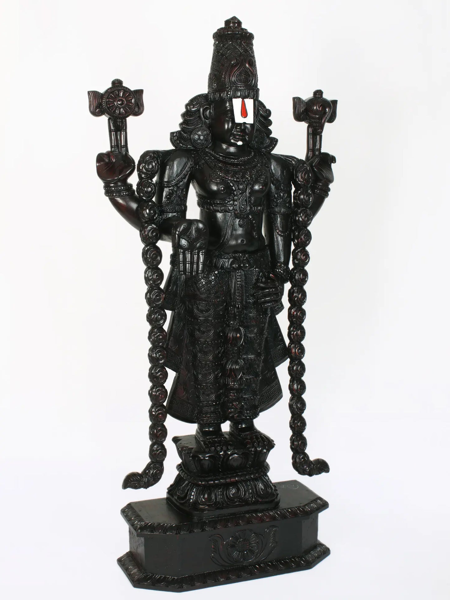 63" Large Statue of Lord Tirupati Balaji (Venkateshvara) in Wood | Wood Carved Figurine for Temple