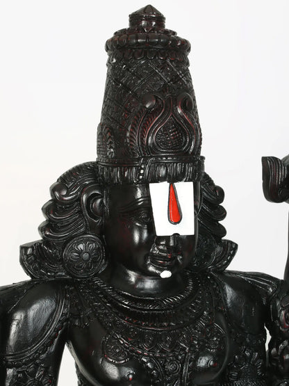 63" Large Statue of Lord Tirupati Balaji (Venkateshvara) in Wood | Wood Carved Figurine for Temple