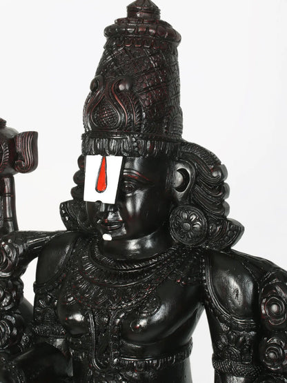 63" Large Statue of Lord Tirupati Balaji (Venkateshvara) in Wood | Wood Carved Figurine for Temple