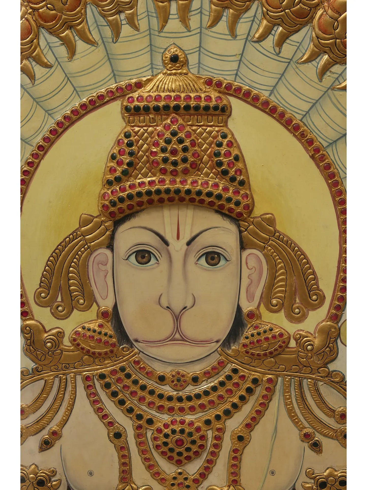 Lord Hanuman with Four Armed | Tanjore Painting with Frame | Traditional Colors with 24 Karat Gold
