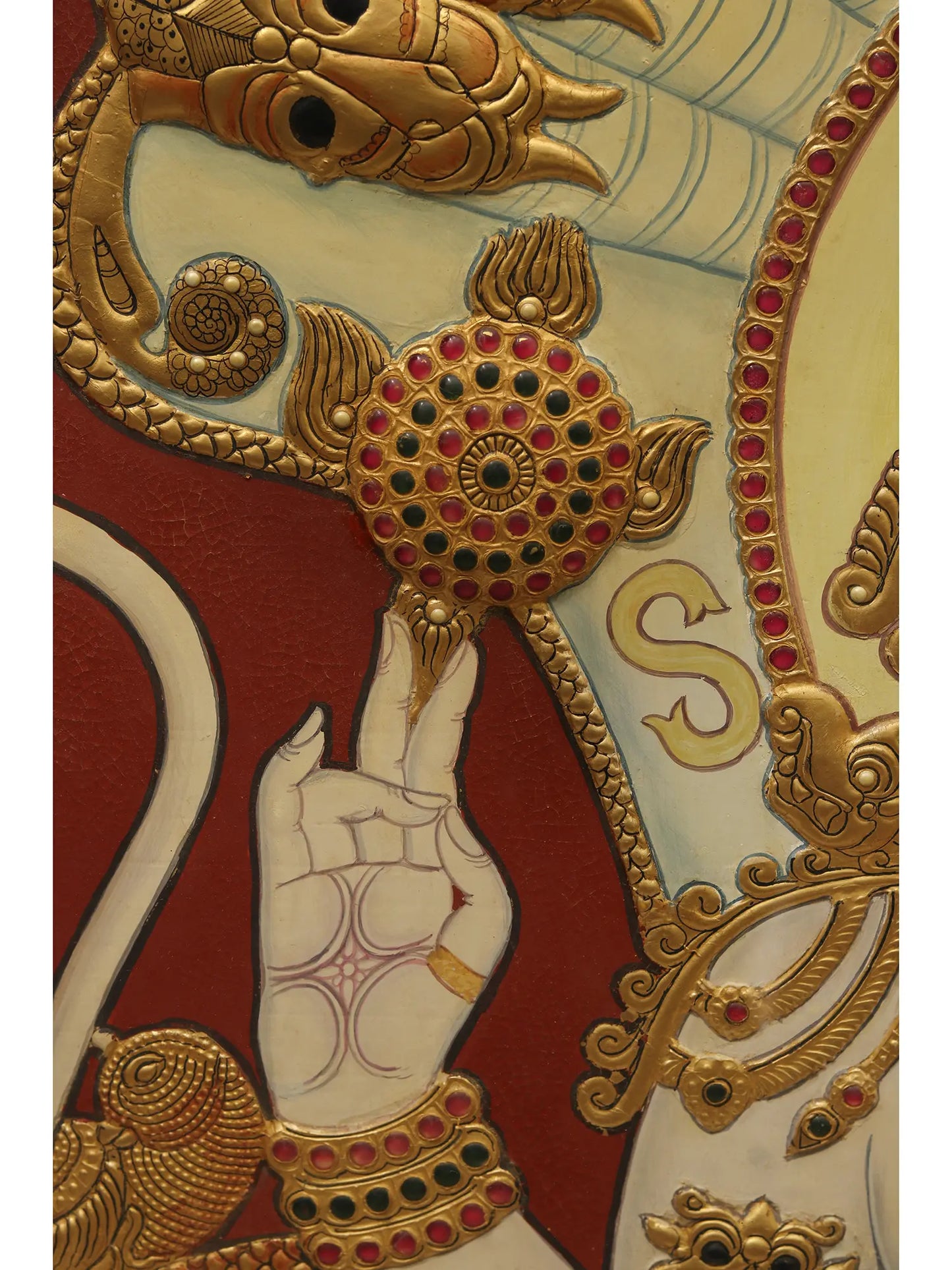 Lord Hanuman with Four Armed | Tanjore Painting with Frame | Traditional Colors with 24 Karat Gold