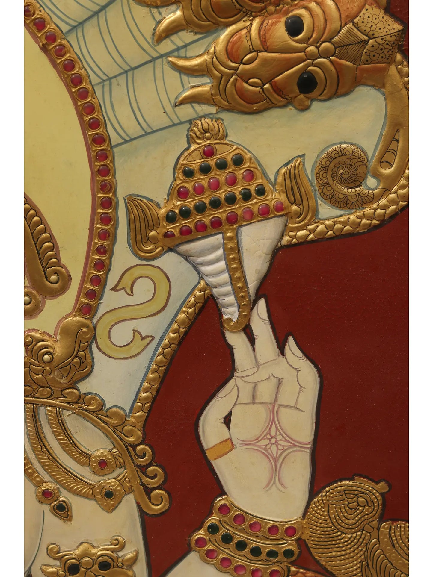 Lord Hanuman with Four Armed | Tanjore Painting with Frame | Traditional Colors with 24 Karat Gold