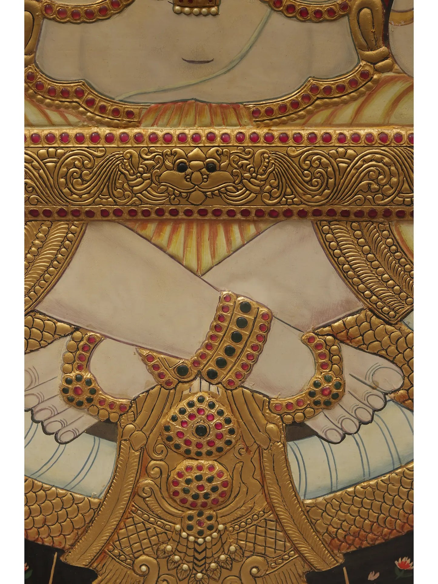Lord Hanuman with Four Armed | Tanjore Painting with Frame | Traditional Colors with 24 Karat Gold