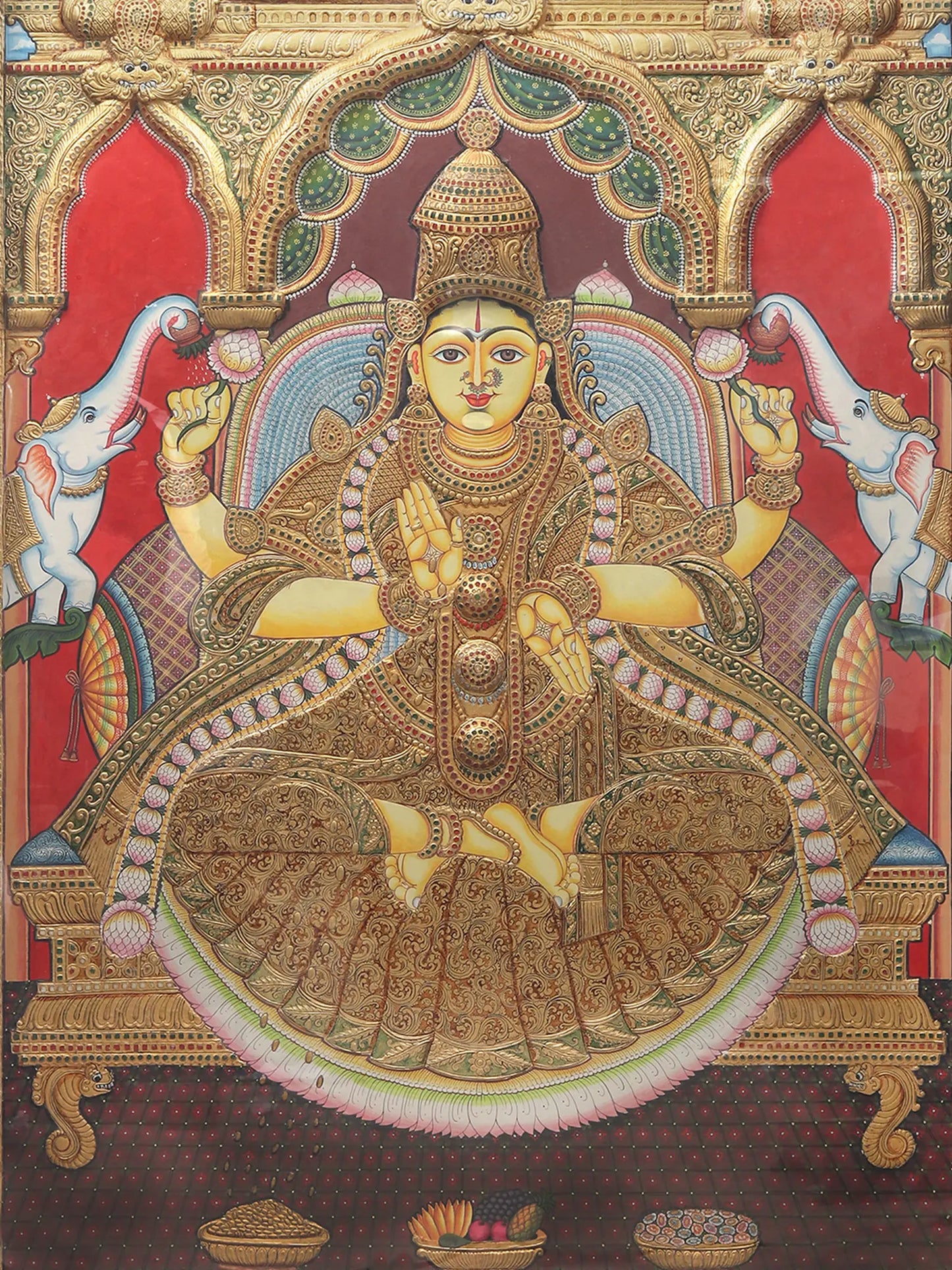 Super Large Tanjore Painting of Goddess Gajalakshmi with Frame | Traditional Colors with 24 Karat Gold