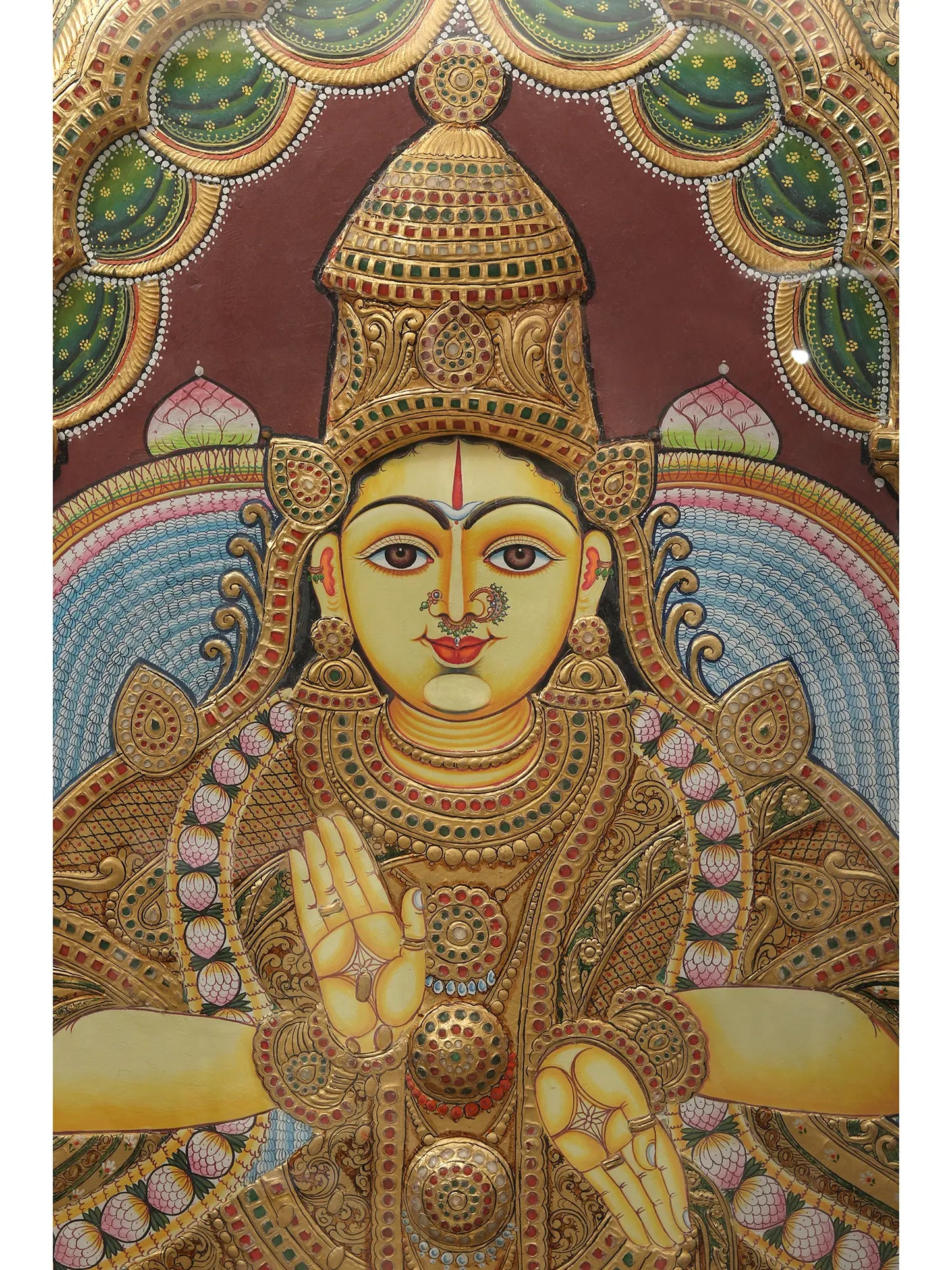 Super Large Tanjore Painting of Goddess Gajalakshmi with Frame | Traditional Colors with 24 Karat Gold