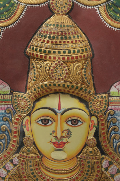 Super Large Tanjore Painting of Goddess Gajalakshmi with Frame | Traditional Colors with 24 Karat Gold